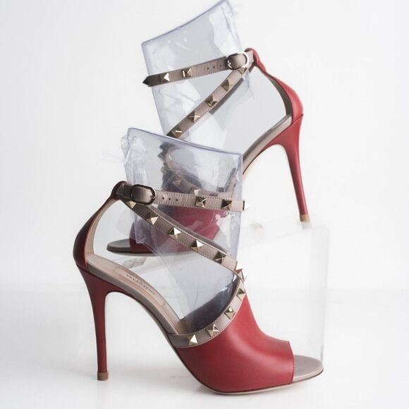VALENTINO GARAVANI Nappa Rockstud Peep Toe Ankle Strap 105mm Sandals US 7 EU 37 - Picture 1 of 9